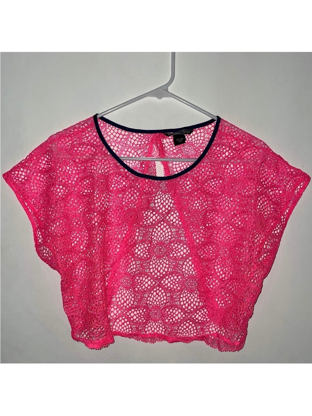 Victoria’s Secret neon PINK lace shirt coverup top beach pool bikini cover L
